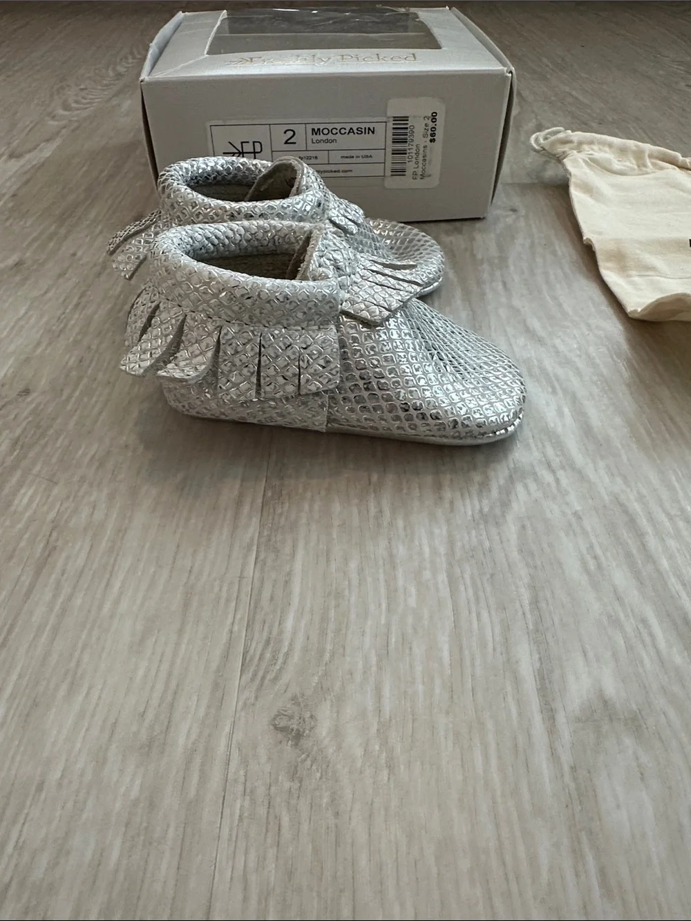 ✨NWT✨ Freshly Picked Silver Baby Moccasins - New in Box
